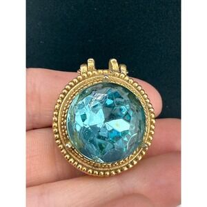 Vintage Gold‎ Tone Blue Rhinestone Trinket Box